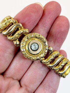 Vintage Sweetheart Bracelet, Expansion Bracelet, Unique, Rhinestone, Ornate